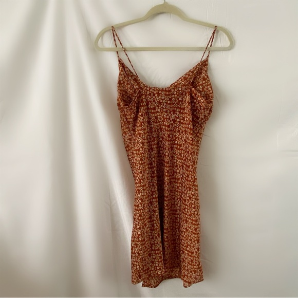 Polly and Esther satin slip floral cami mini dress size large summer cowl rust - Picture 4 of 5